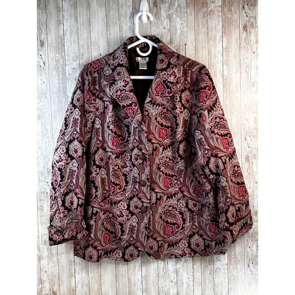 Stonebridge Signature Blazer‎ Jacket Womens sz 1X Pink Tan Brown Floral Paisley